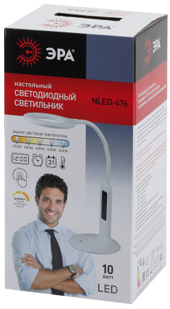 картинка Офисная настольная лампа светодиодная с диммером и выключателем термометром будильником и часами NLED-476-10W-W от магазина BTSvet