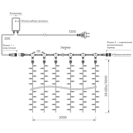 картинка Светодиодная гирлянда ARD-CURTAIN-CLASSIC-2000x3000-CLEAR-760LED Warm (230V, 60W) (Ardecoled, IP65) 024857 от магазина BTSvet