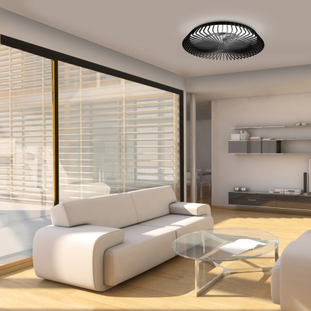 картинка Потолочный светильник светодиодный диммируемый с вентилятором и пультом свето-шумовым датчиком управлением смартфоном и регулировкой цветовой температуры Himalaya 7121 от магазина BTSvet