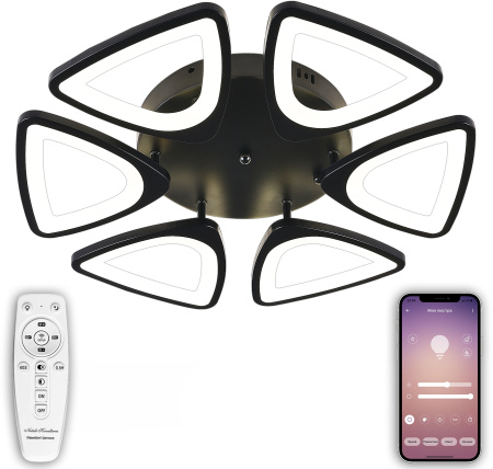 Потолочная люстра светодиодная с управлением смартфоном и пультом регулировкой цветовой температурой и яркости ночным режимом и таймером INNOVATION STYLE 83045 BLACK