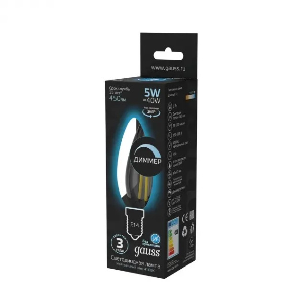 картинка Лампочка LED Filament Candle E14 5W 4100К 1/10/50 103801205 от магазина BTSvet