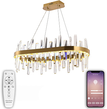 Подвесная люстра хрустальная светодиодная с управлением смартфоном и пультом регулировкой цветовой температурой и яркости ночным режимом и таймером LED LAMPS 81258