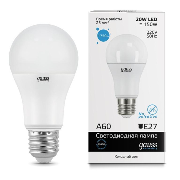 Лампочка LED Elementary A60 20W E27 6500K 1/10/40 23239