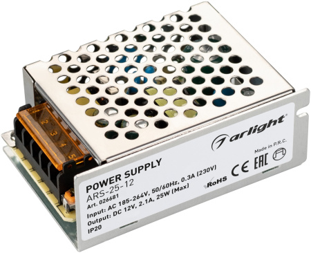Блок питания ARS-25-12 (12V, 2.1A, 25W) (Arlight, IP20 Сетка, 2 года) 026681