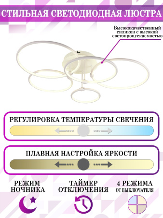 картинка Потолочная люстра светодиодная с управлением смартфоном и пультом регулировкой цветовой температурой и яркости ночным режимом и таймером HIGH-TECH LED LAMPS 82036 от магазина BTSvet