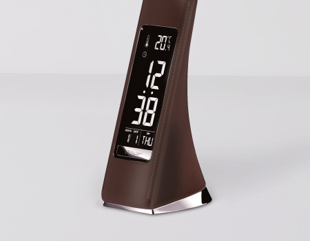 картинка Офисная настольная лампа светодиодная диммируемая с выключателем регулировкой цветовой температуры часами термометром и будильником Desk DE510 от магазина BTSvet