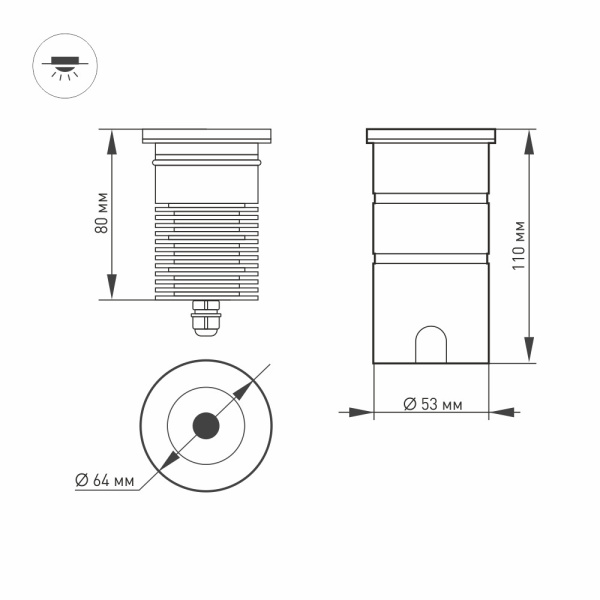 картинка Уличный встраиваемый светильник светодиодный LTD-GROUND-R65-6W Warm3000 (SL, 24 deg, 230V) (Arlight, IP67 Металл, 3 года) 026449 от магазина BTSvet