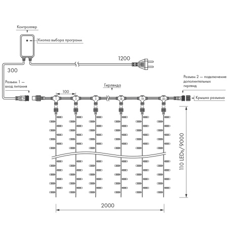 картинка Светодиодная гирлянда ARD-CURTAIN-CLASSIC-2000x9000-CLEAR-2200LED White (230V, 120W) (Ardecoled, IP65) 024874 от магазина BTSvet