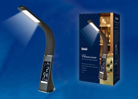 Офисная настольная лампа светодиодная с выключателем часами календарем и термометром TLD-542 Black/LED/300Lm/5000K/Dimmer