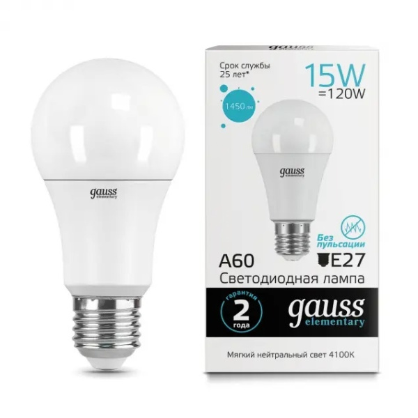 Лампочка LED Elementary A60 15W E27 4100K 1/10/50 23225