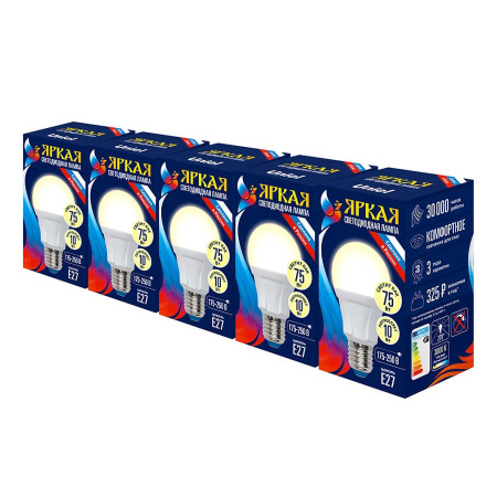 картинка Лампочка светодиодная LED-A60 10W/WW/E27/FR PLP01WH Набор из 5штук от магазина BTSvet