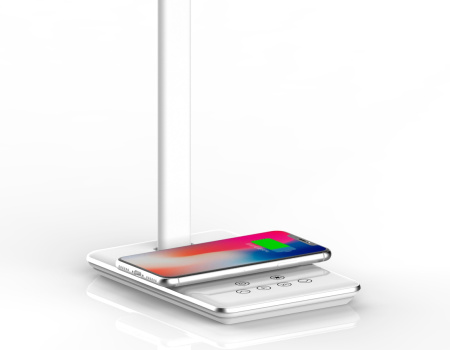 картинка Офисная настольная лампа диммируемая светодиодная с регулировкой цветовой температуры и яркости ночным режимом и таймером USB-портом и беспроводным ЗУ DE581 от магазина BTSvet