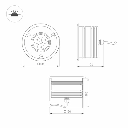 картинка Уличный встраиваемый светильник светодиодный ART-GROUND-COLOR-TURN-R115-9W RGB (SL, 25 deg, 24V) (Arlight, IP67 Металл, 3 года) 024961 от магазина BTSvet