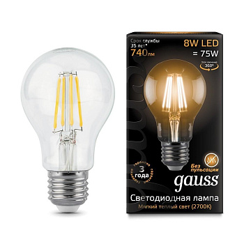 Лампочка LED Filament A60 E27 8W 2700К 1/10/40 102802108