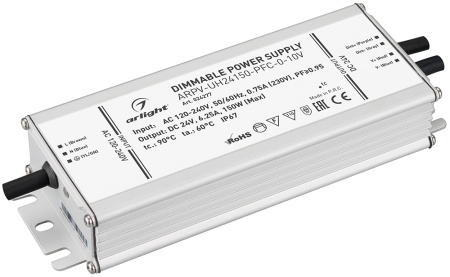 Блок питания ARPV-UH24150-PFC-0-10V (24V, 6.3A, 150W) (Arlight, IP67 Металл, 7 лет) 024277