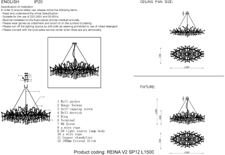 картинка Подвесная люстра REINA V2 SP12 L1500 GOLD PEARL от магазина BTSvet