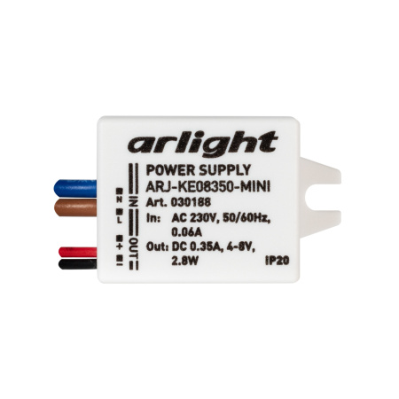 картинка Блок питания ARJ-KE08350-MINI (2.8W, 350mA) (Arlight, IP20 Пластик, 5 лет) 030188 от магазина BTSvet