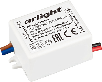 Блок питания ARJ-KE21300-PFC-TRIAC-A (6.3W, 300mA) (Arlight, IP44 Пластик, 5 лет) 028276