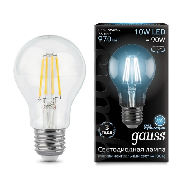 Лампочка LED Filament A60 E27 10W 4100К 1/10/40 102802210
