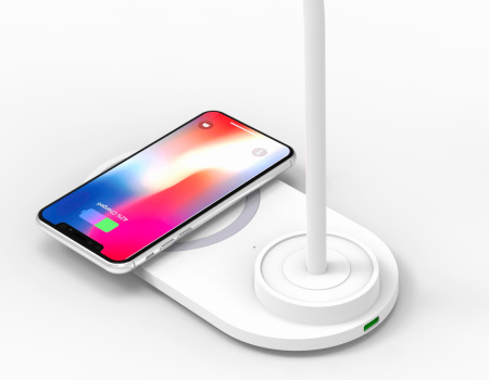 картинка Офисная настольная лампа светодиодная с регулировкой цветовой температуры USB-портом и беспроводным ЗУ DE588 от магазина BTSvet