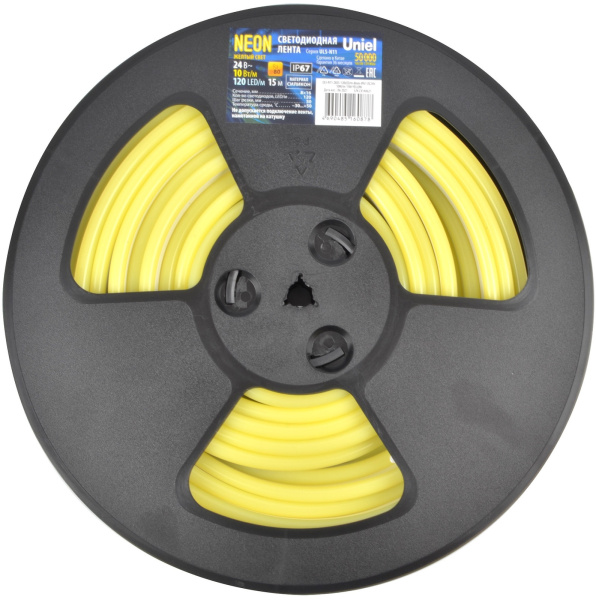картинка Светодиодная гибкая герметичная лента Neon 15 м. Neon ULS-N11-2835-120LED/m-8mm-IP67-DC24V-10W/m-15M-YELLOW катушка в герметичной упаковке от магазина BTSvet