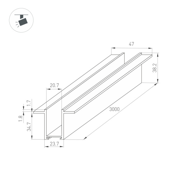 картинка Трек встраиваемый (шинопровод) MAG-TRACK-2538-F-3000 (BK) (Arlight, IP20 Металл, 3 года) 033245 от магазина BTSvet