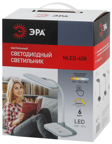 картинка Офисная настольная лампа светодиодная с диммером и выключателем регулировкой цветовой температуры и яркости NLED-458-6W-W от магазина BTSvet