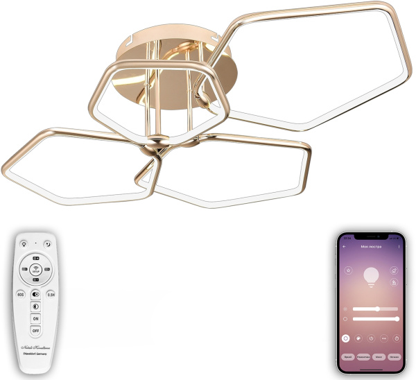 Потолочная люстра светодиодная с управлением смартфоном и пультом регулировкой цветовой температурой и яркости ночным режимом и таймером HIGH-TECH LED LAMPS 82037