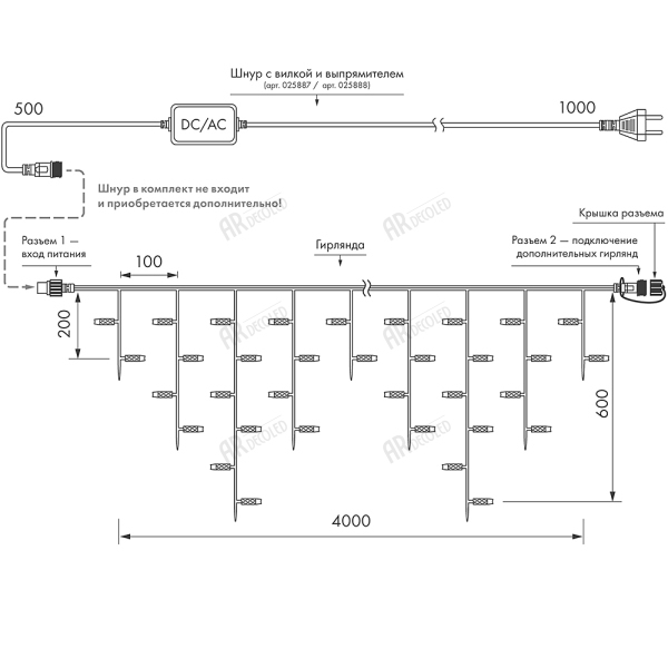 картинка Светодиодная гирлянда ARD-EDGE-PRO-4000x600-WHITE-128LED-STD WARM (230V, 8W) (Ardecoled, IP65) 026029 от магазина BTSvet