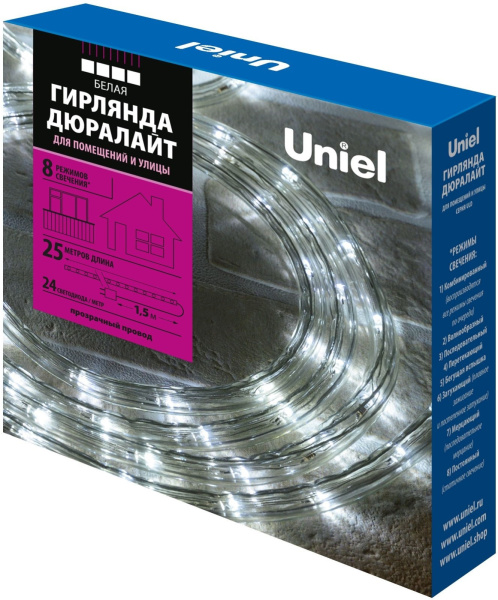 картинка Гирлянда светодиодная Дюралайт. 25м. С контроллером. Белый свет. ULD ULD-D50 25M/С08 IP44 WHITE от магазина BTSvet